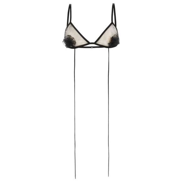 Nensi Dojaka Floral Appliqué Sheer Tulle Triangle Bra in Black at - Picture 2 of 6